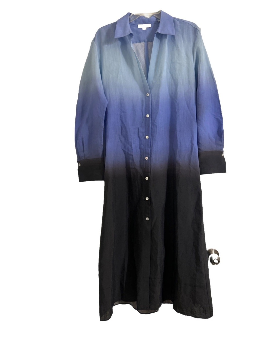 Vince Women Dip-Dye Relaxed Shirt Dress Blue & Black Ombré Color Kyanite Size M